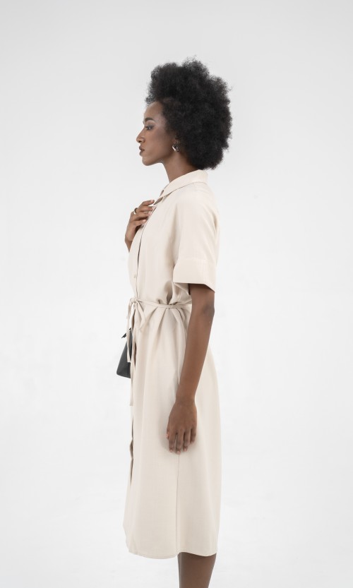 SIXDO Shirtwaist Raw Midi Dress